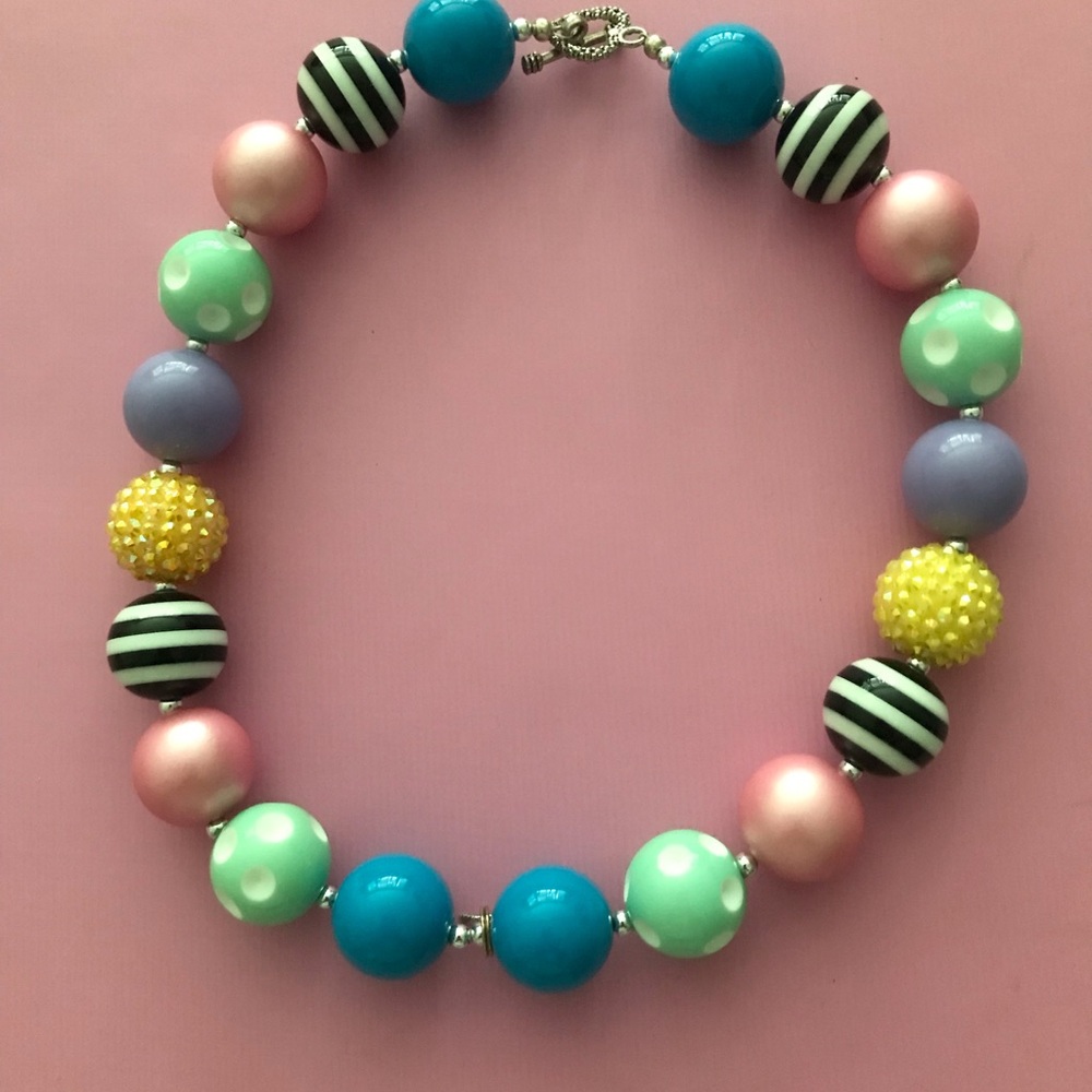 Kids Multicolor Bubble Bead Necklace - Pink, Blue, Mint & Yellow